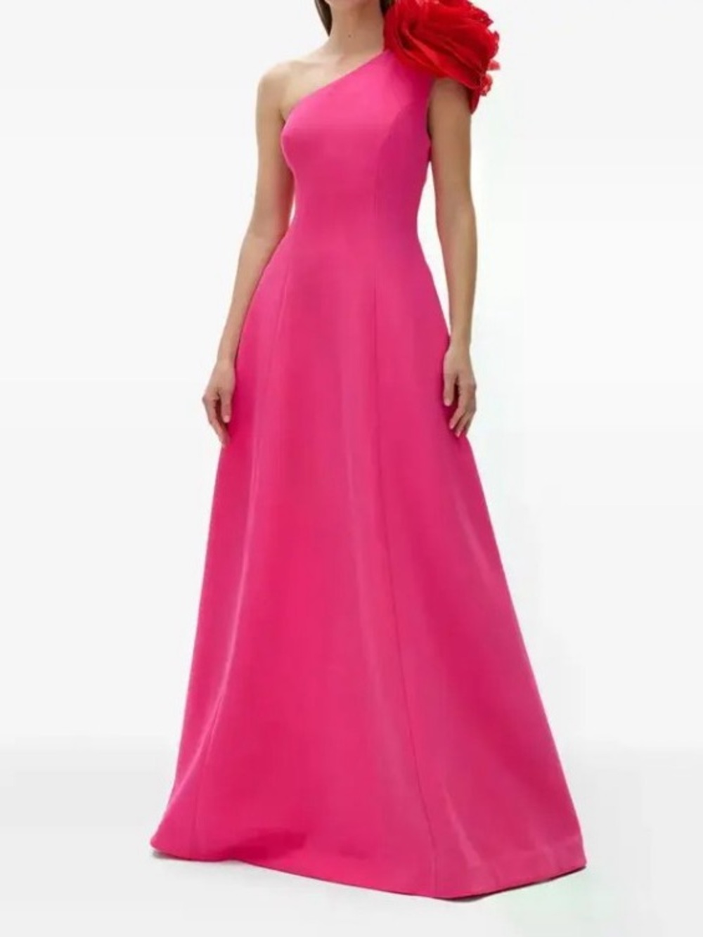 Rachel Gilbert Vya Rose Applique One Shoulder Gown Fuschia NWOT